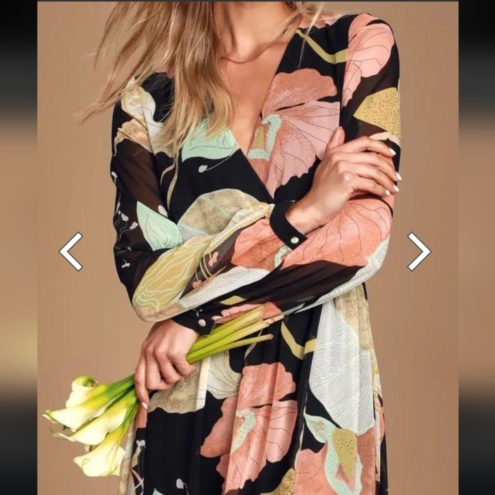 Lulus Wondrous Water Lilues‎ Black Floral Print Maxi Sleeve Dress - Picture 6 of 12